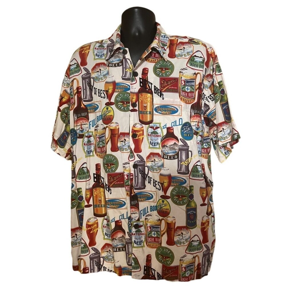 Cactus men's short sleeve button front shirt size XXL beer bottle theme print